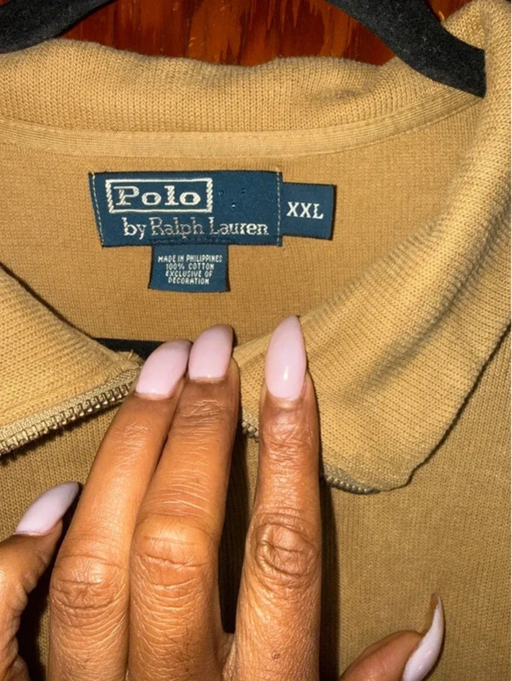 Polo by Ralph Lauren Men’s XXL Quarter-Zip Pullover Tan Camel Green Pony